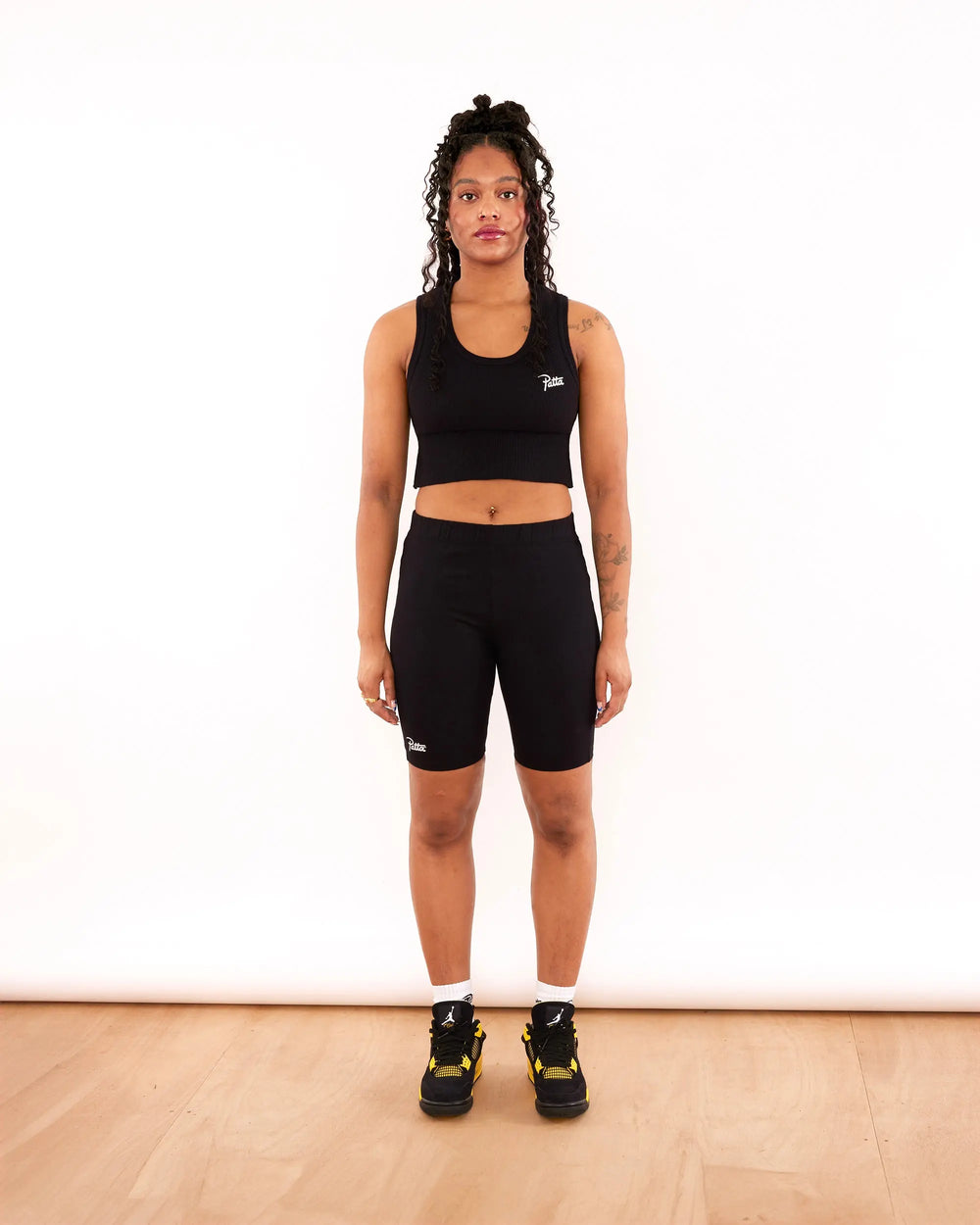 Patta Femme Cropped Waffle Tank Top (Black)