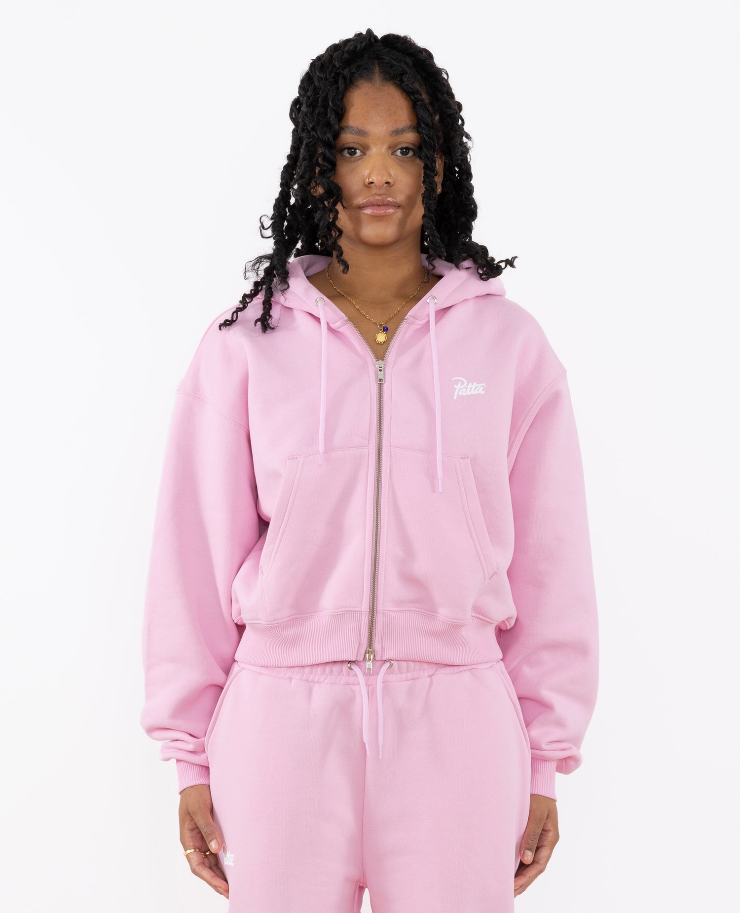 Maglione con cappuccio e zip corto Patta Femme Basic (rosa culla)