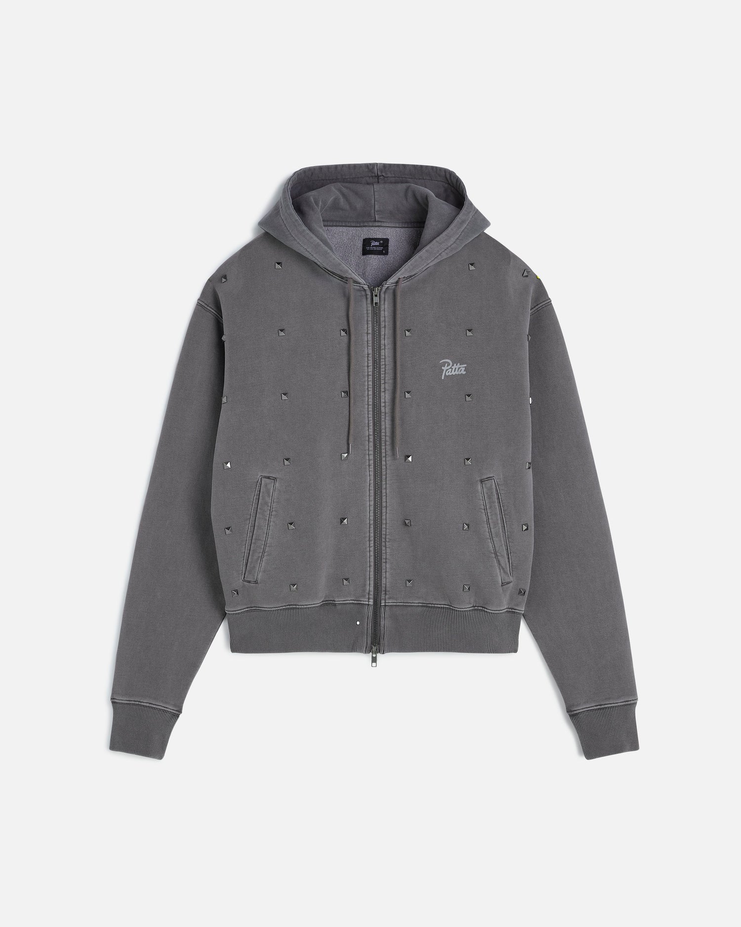 Patta Studded Washed Zip Up Hooded Sweater (Volcanic Glass)