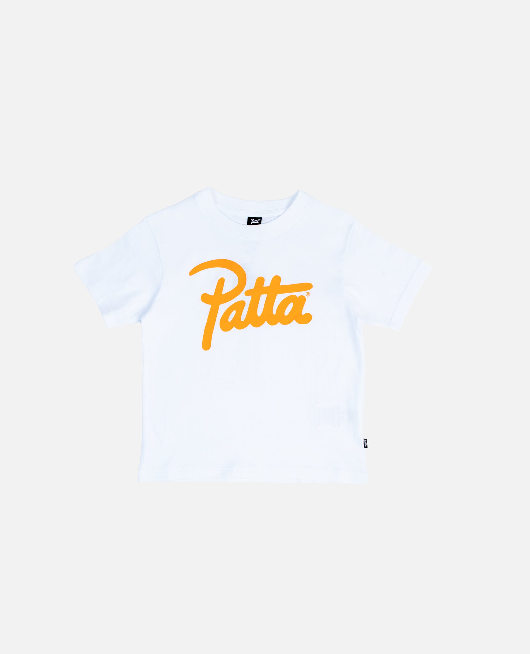 Patta Kids Script Logo T-Shirt (White/Neon Orange)